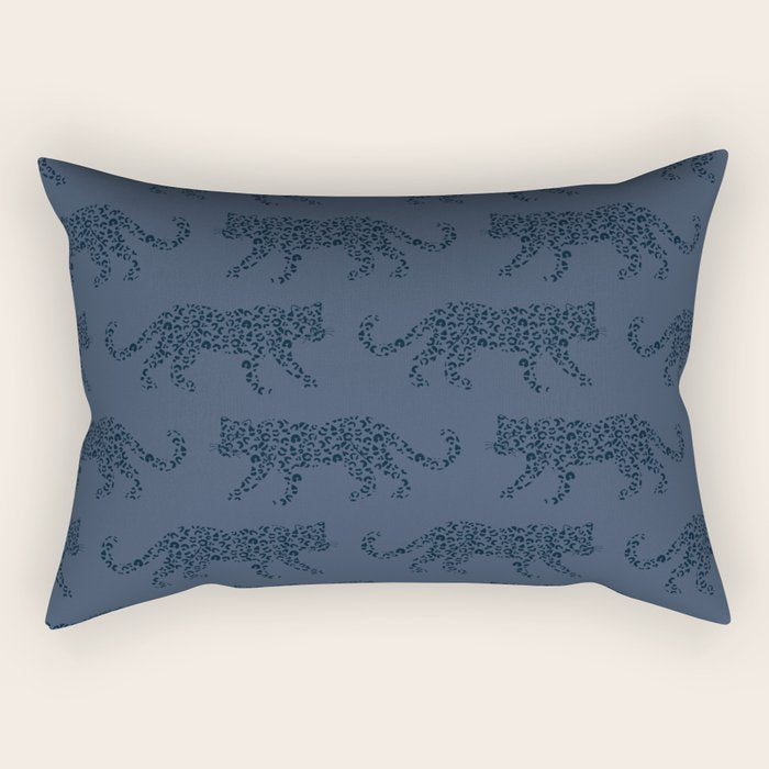 Leopard Parade - Dark Navy on Denim Blue Rectangular Pillow Gallery Image 2