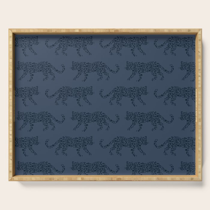 Leopard Parade - Dark Navy on Denim Blue Serving Tray Gallery Image 1