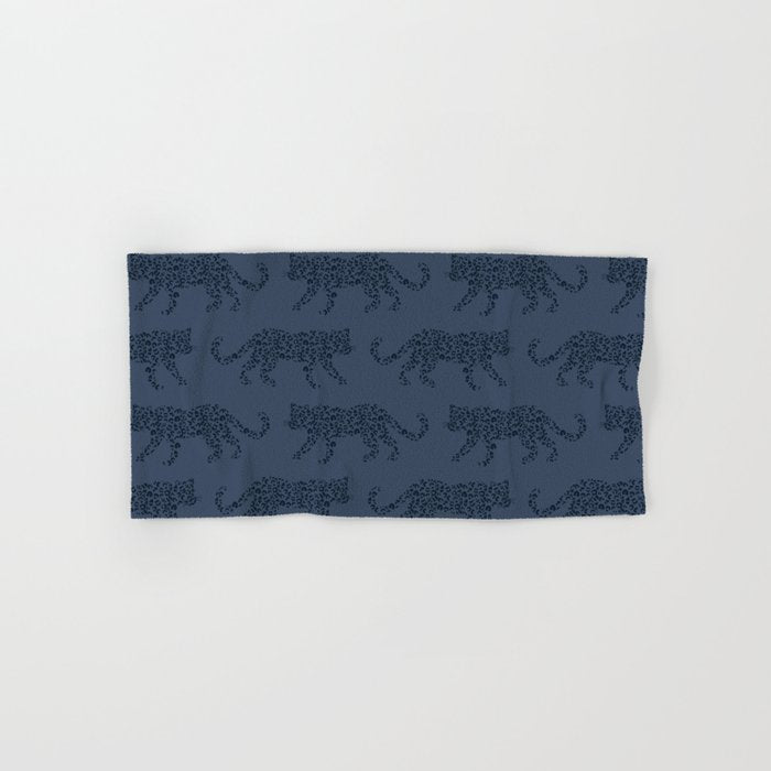 Leopard Parade - Dark Navy on Denim Blue Bath Towel