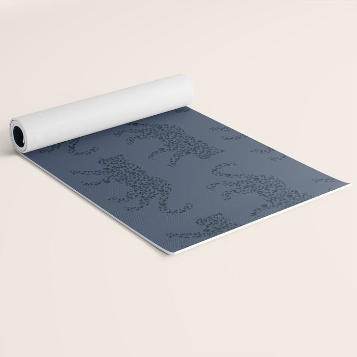Leopard Parade - Dark Navy on Denim Blue Yoga Mat Gallery Image 2