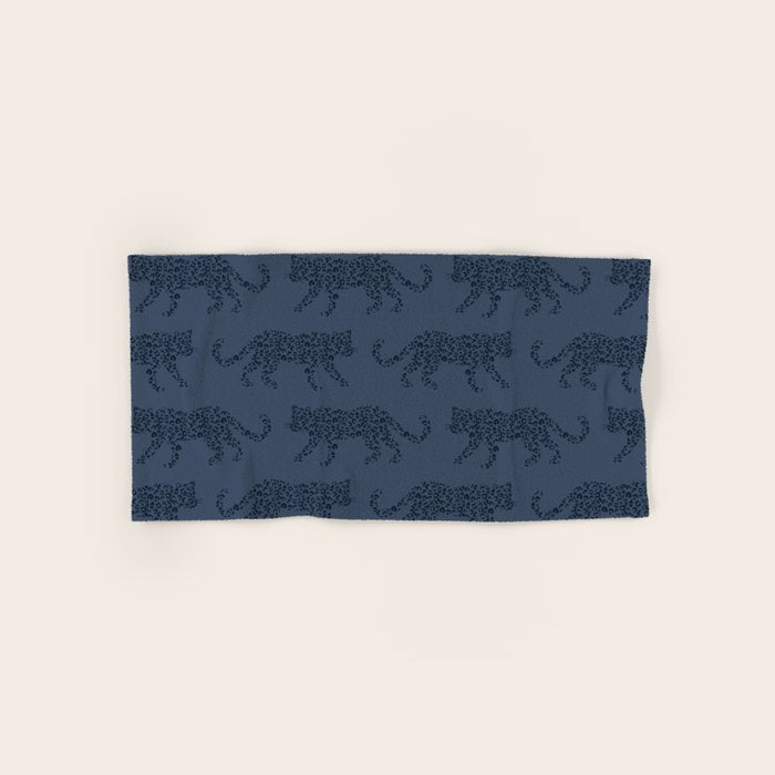 Leopard Parade - Dark Navy on Denim Blue Bath Towel Gallery Image 1