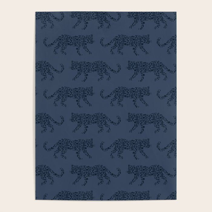 Leopard Parade - Dark Navy on Denim Blue Poster Gallery Image 4