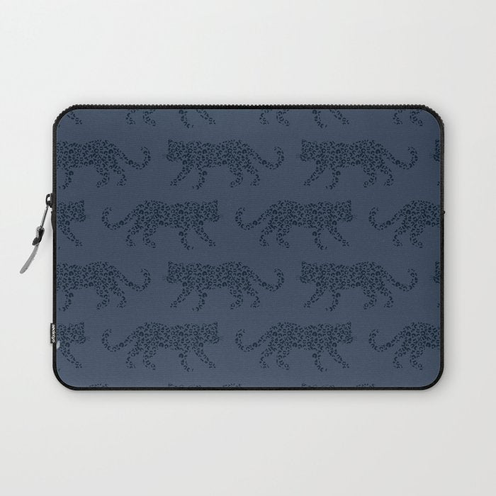Leopard Parade - Dark Navy on Denim Blue Laptop Sleeve Gallery Image 1