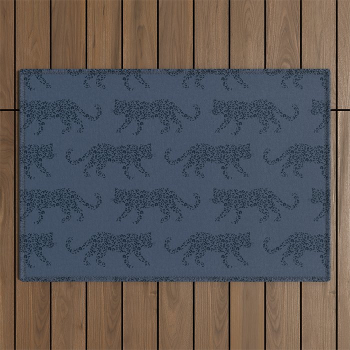 Leopard Parade - Dark Navy on Denim Blue Outdoor Rug Gallery Image 1