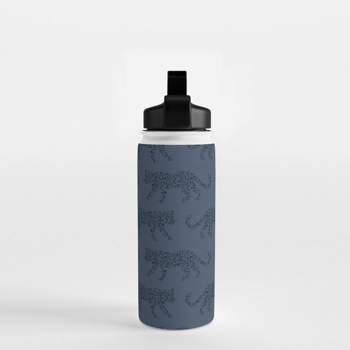 Leopard Parade - Dark Navy on Denim Blue Water Bottle Gallery Image 2