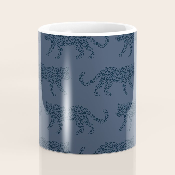 Leopard Parade - Dark Navy on Denim Blue Coffee Mug Gallery Image 4