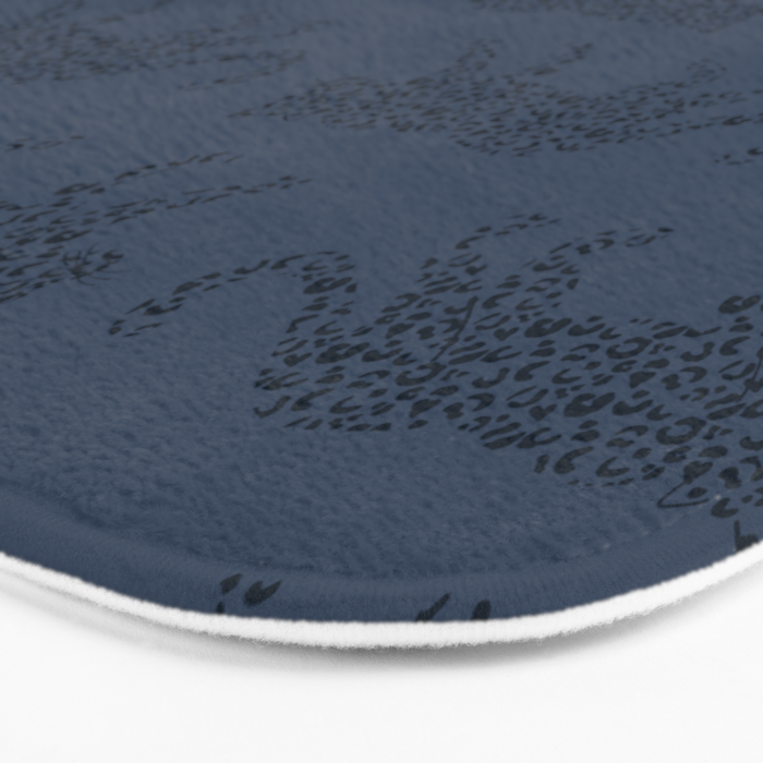 Leopard Parade - Dark Navy on Denim Blue Bath Mat Gallery Image 3