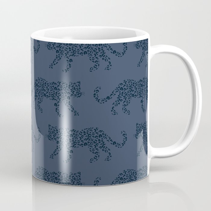 Leopard Parade - Dark Navy on Denim Blue Coffee Mug Gallery Image 1
