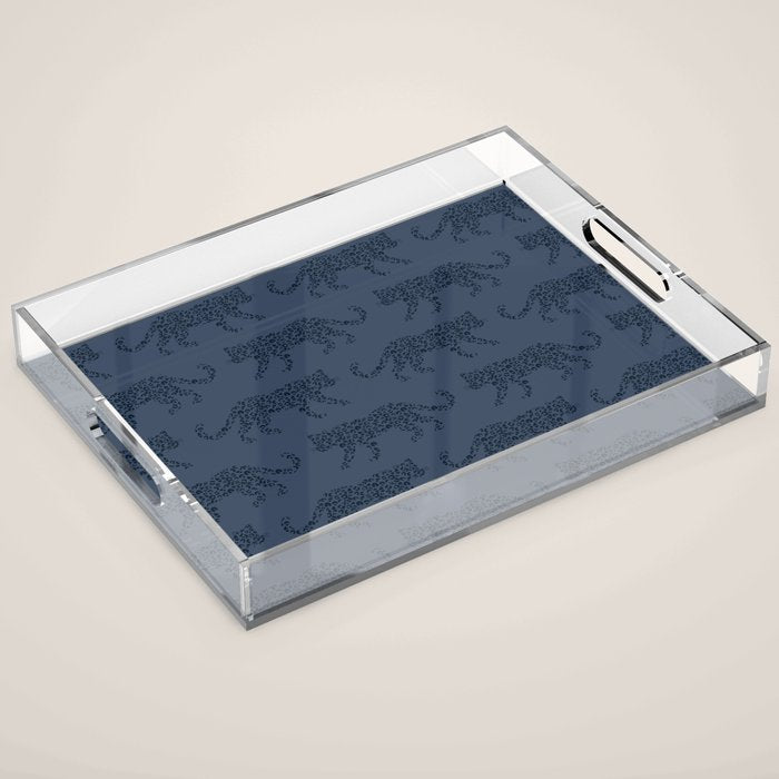 Leopard Parade - Dark Navy on Denim Blue Acrylic Tray Gallery Image 1