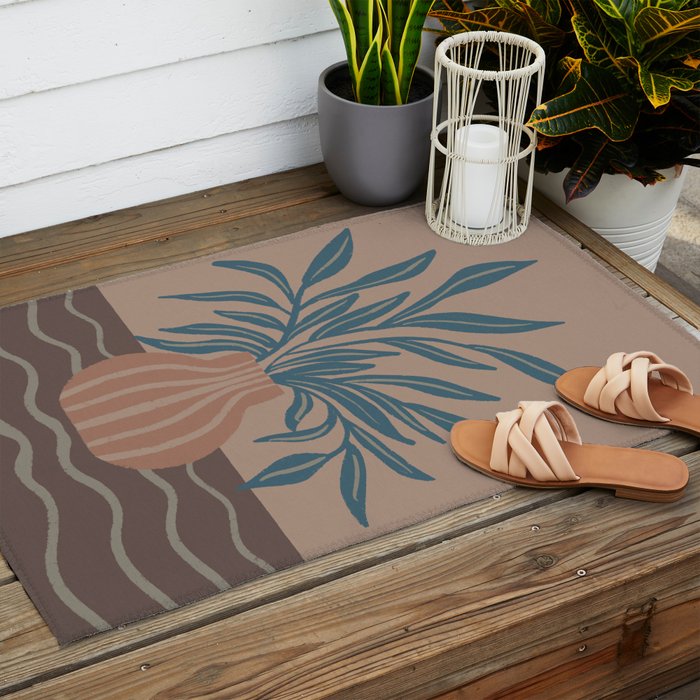 Modern Vase with Tropical Leaves Outdoor Rug Gallery Image 2