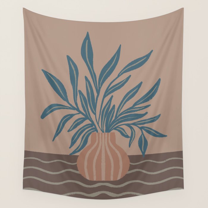 Modern Vase with Tropical Leaves Wall Tapestry Gallery Image 4