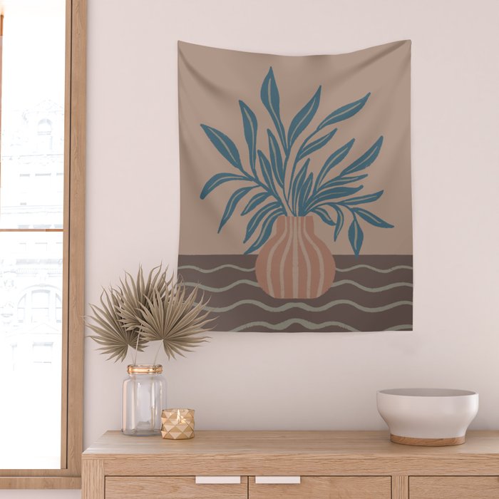 Modern Vase with Tropical Leaves Wall Tapestry Gallery Image 2