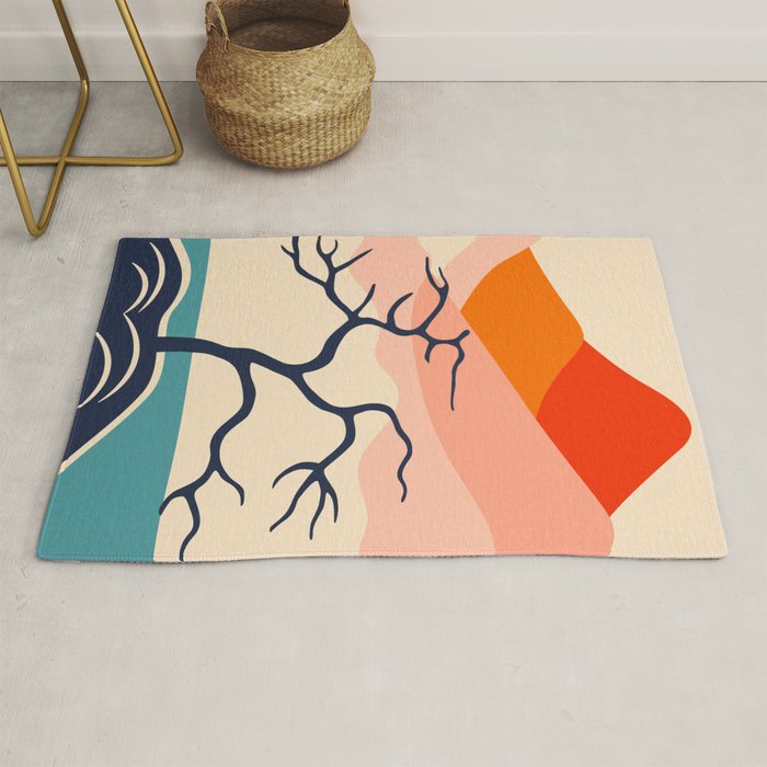 Colorful nature mountain tree landscape Rug Gallery Image 1
