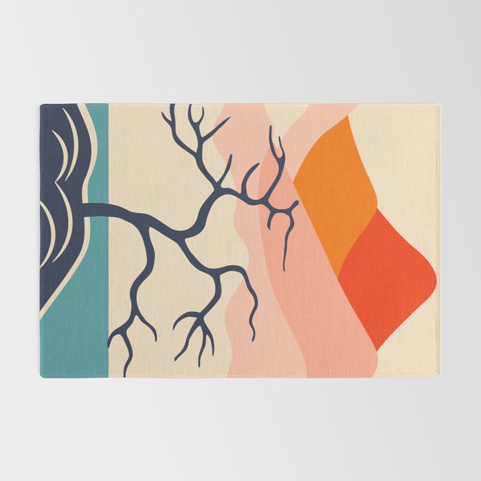 Colorful nature mountain tree landscape Rug Gallery Image 2