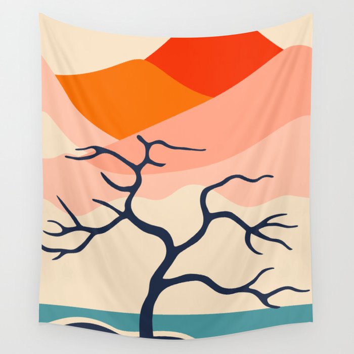 Colorful nature mountain tree landscape Wall Tapestry Gallery Image 1