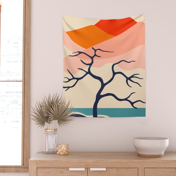 Colorful nature mountain tree landscape Wall Tapestry Gallery Image 2