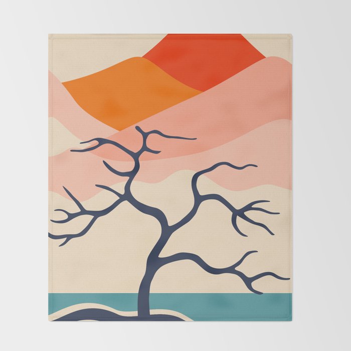 Colorful nature mountain tree landscape Throw Blanket Gallery Image 2