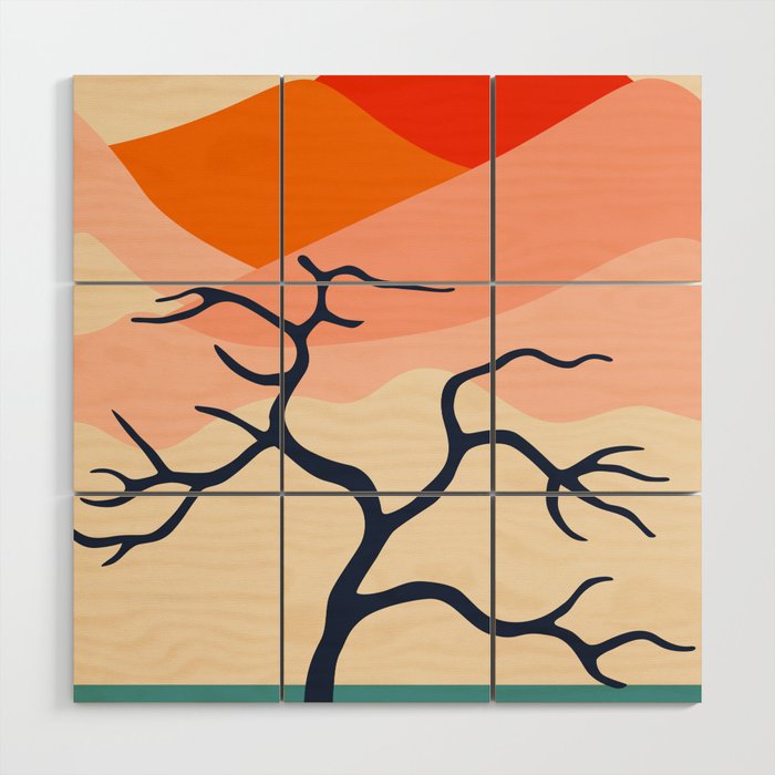 Colorful nature mountain tree landscape Wood Wall Art Gallery Image 1