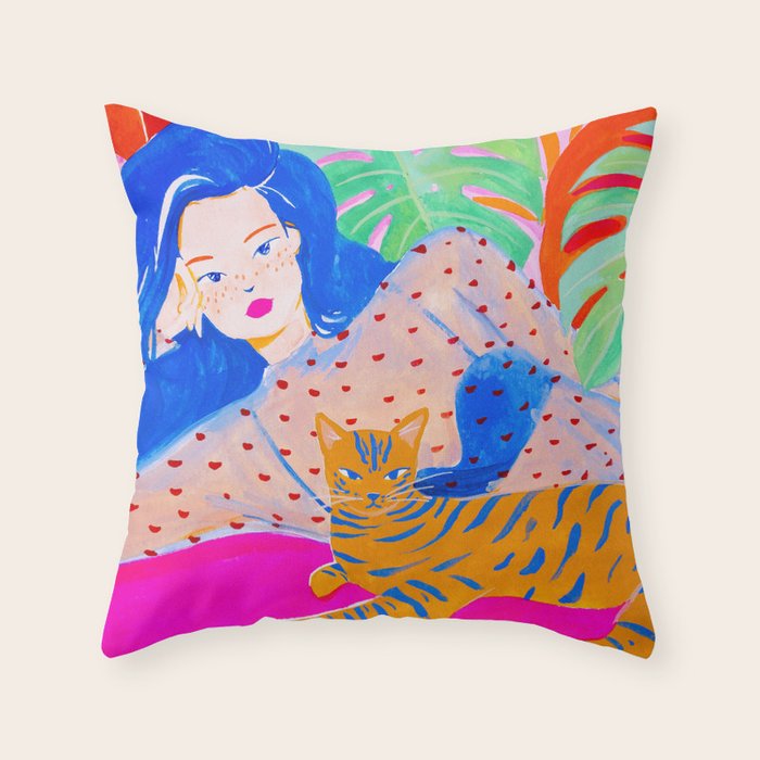 Relaxing with Cat Throw Pillow Gallery Image 6