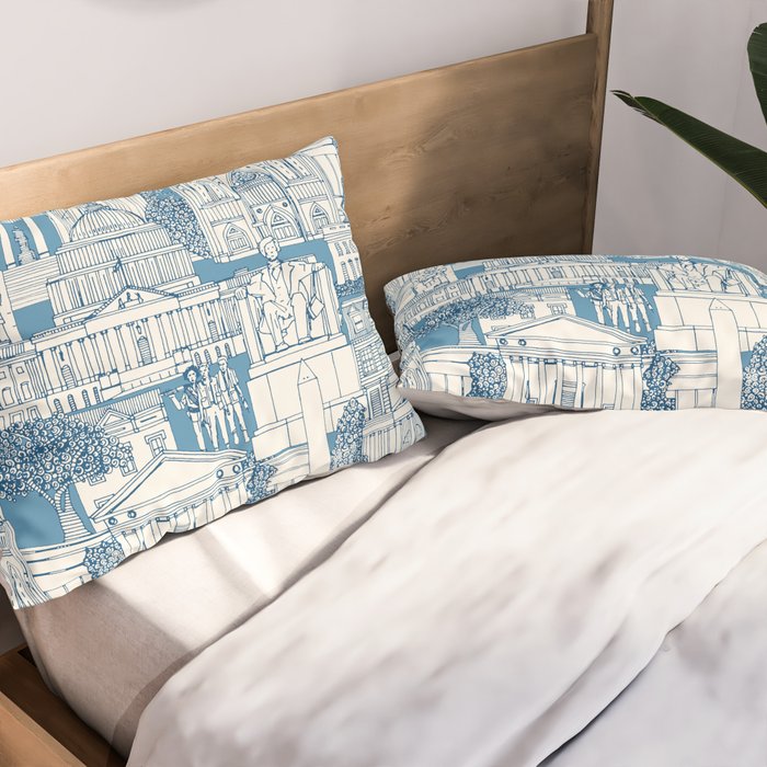Washington DC toile blue Pillow Sham Gallery Image 2
