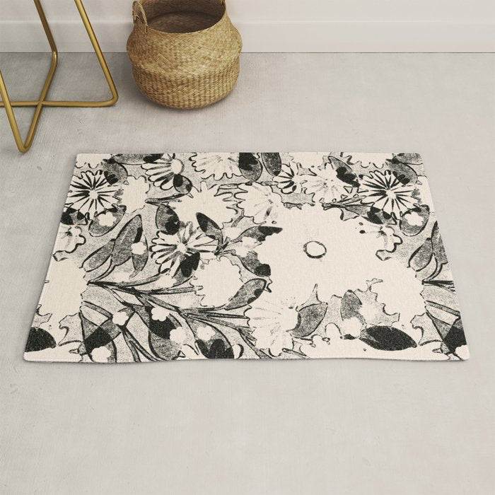 black and white garden Rug Gallery Image 1
