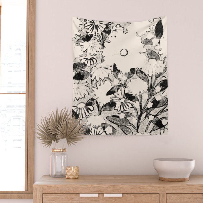 black and white garden Wall Tapestry Gallery Image 2