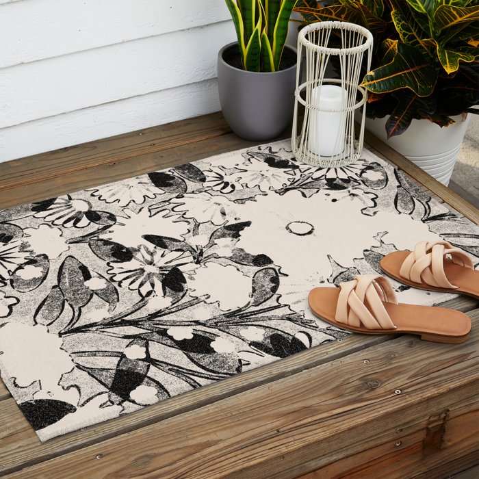 black and white garden Outdoor Rug Gallery Image 2