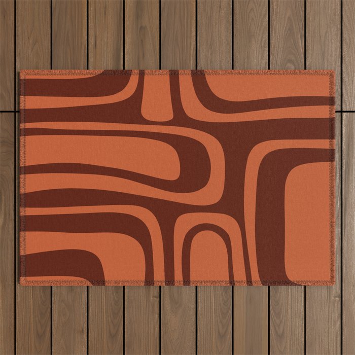 Palm Springs Mid Century Modern Abstract Pattern in Mid Mod Dark Orange Tones Outdoor Rug Gallery Image 1