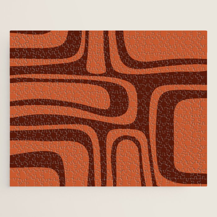 Palm Springs Mid Century Modern Abstract Pattern in Mid Mod Dark Orange Tones Jigsaw Puzzle Gallery Image 1