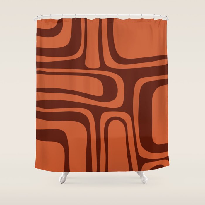 Palm Springs Mid Century Modern Abstract Pattern in Mid Mod Dark Orange Tones Shower Curtain Gallery Image 1