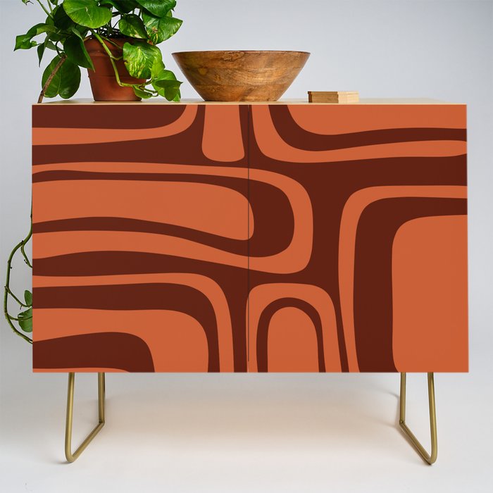 Palm Springs Mid Century Modern Abstract Pattern in Mid Mod Dark Orange Tones Credenza Gallery Image 1