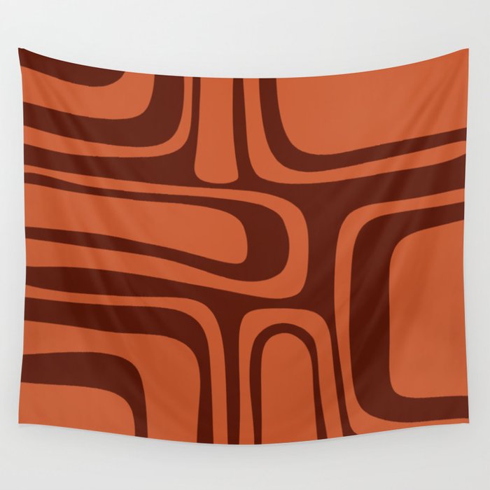 Palm Springs Mid Century Modern Abstract Pattern in Mid Mod Dark Orange Tones Wall Tapestry Gallery Image 1