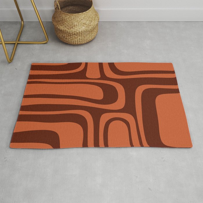 Palm Springs Mid Century Modern Abstract Pattern in Mid Mod Dark Orange Tones Rug Gallery Image 1