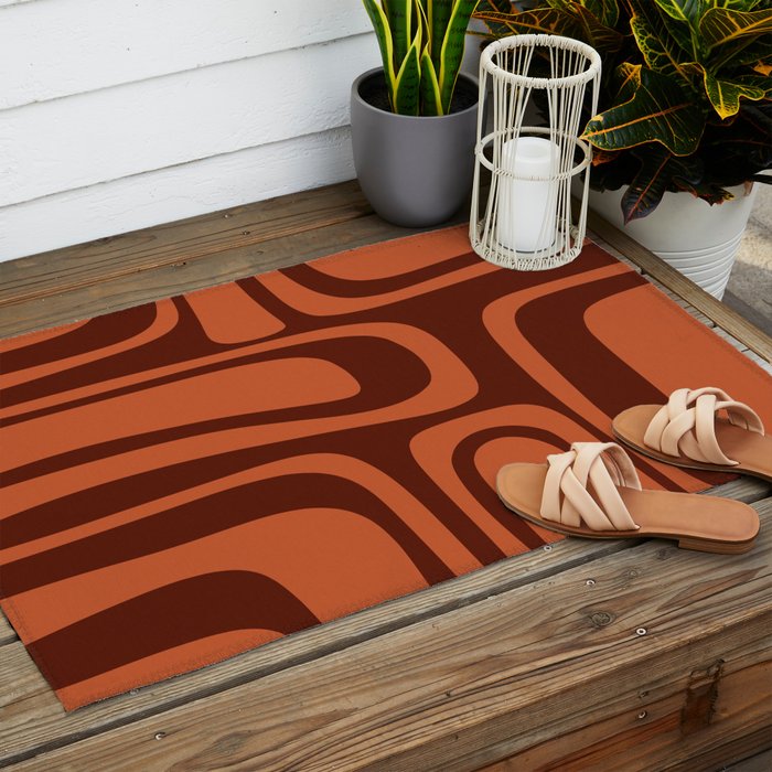Palm Springs Mid Century Modern Abstract Pattern in Mid Mod Dark Orange Tones Outdoor Rug Gallery Image 2