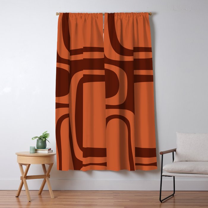Palm Springs Mid Century Modern Abstract Pattern in Mid Mod Dark Orange Tones Window Curtain Gallery Image 5