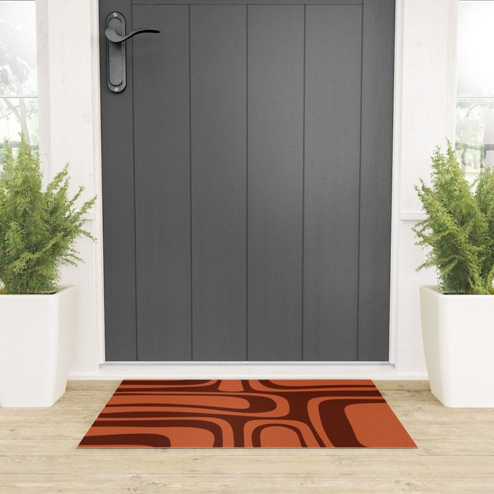 Palm Springs Mid Century Modern Abstract Pattern in Mid Mod Dark Orange Tones Welcome Mat Gallery Image 3