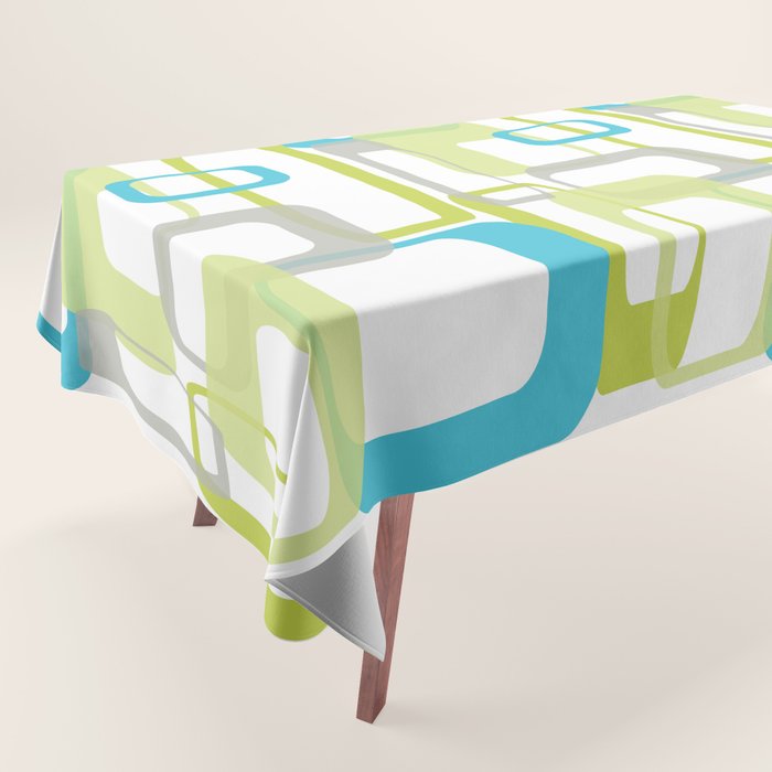 Mid-Century Modern Rectangle Design Blue Green and Gray Tablecloth Gallery Image 1