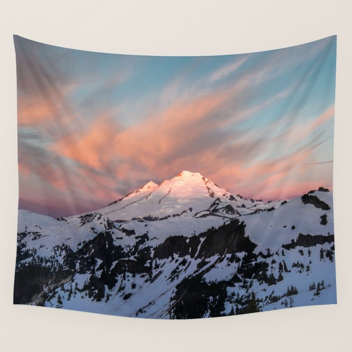 Mount Baker Mountain Adventure Sunset - Nature Photography Wall Tapestry Gallery Image 4