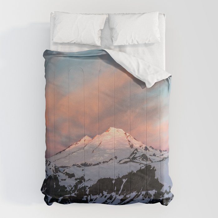 Mount Baker Mountain Adventure Sunset - Nature Photography Comforter Gallery Image 1