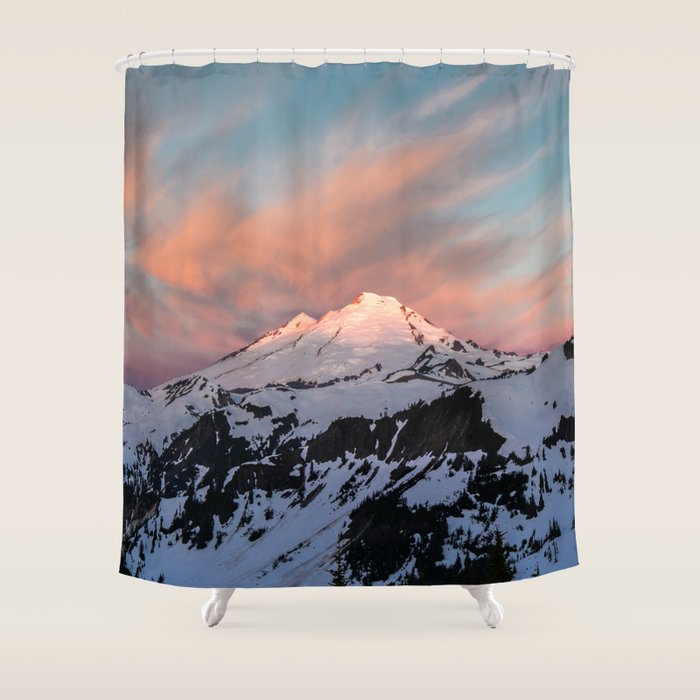 Mount Baker Mountain Adventure Sunset - Nature Photography Shower Curtain Gallery Image 1