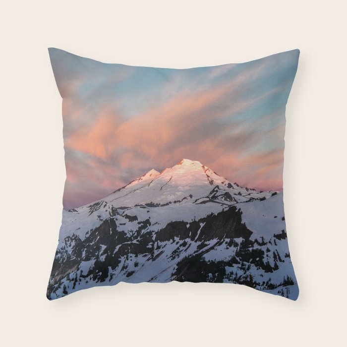Mount Baker Mountain Adventure Sunset - Nature Photography Throw Pillow Gallery Image 1