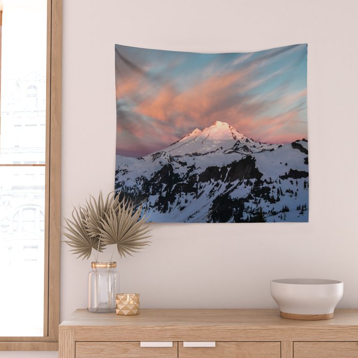Mount Baker Mountain Adventure Sunset - Nature Photography Wall Tapestry Gallery Image 2