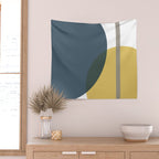 Geometric Abstraction 3 in Mustard, Navy, Gray, and White Wall Tapestry Gallery Image 2