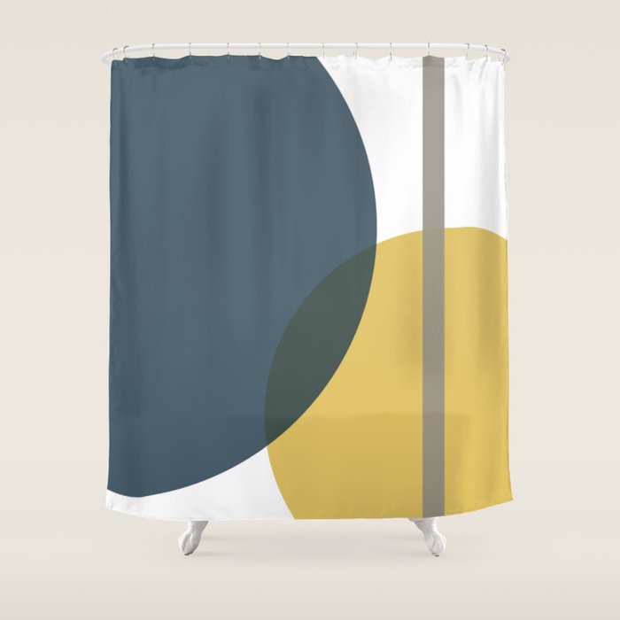 Geometric Abstraction 3 in Mustard, Navy, Gray, and White Shower Curtain Gallery Image 1