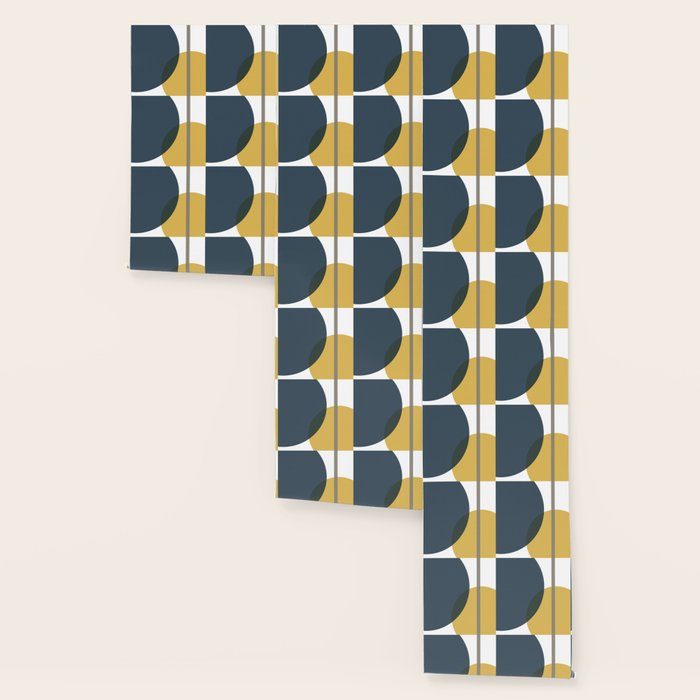 Geometric Abstraction 3 in Mustard, Navy, Gray, and White Wallpaper Gallery Image 3