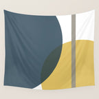 Geometric Abstraction 3 in Mustard, Navy, Gray, and White Wall Tapestry Gallery Image 4