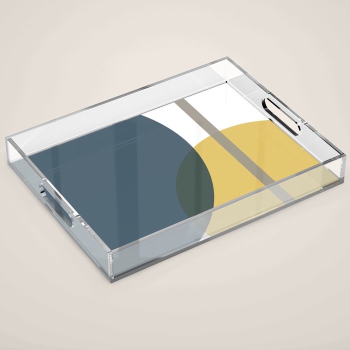 Geometric Abstraction 3 in Mustard, Navy, Gray, and White Acrylic Tray Gallery Image 1