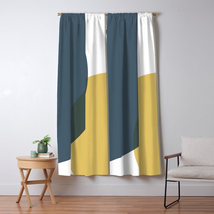 Geometric Abstraction 3 in Mustard, Navy, Gray, and White Window Curtain Gallery Image 5