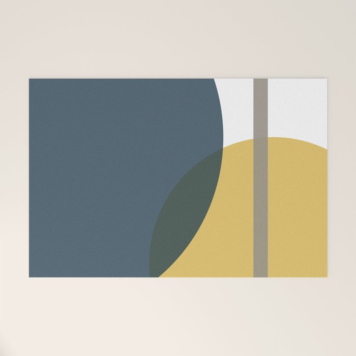 Geometric Abstraction 3 in Mustard, Navy, Gray, and White Welcome Mat Gallery Image 1