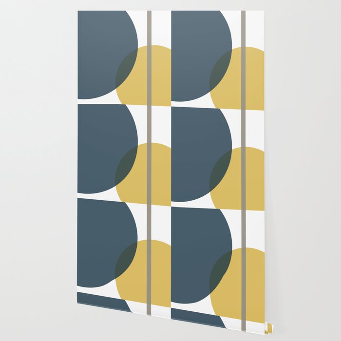 Geometric Abstraction 3 in Mustard, Navy, Gray, and White Wallpaper Gallery Image 2